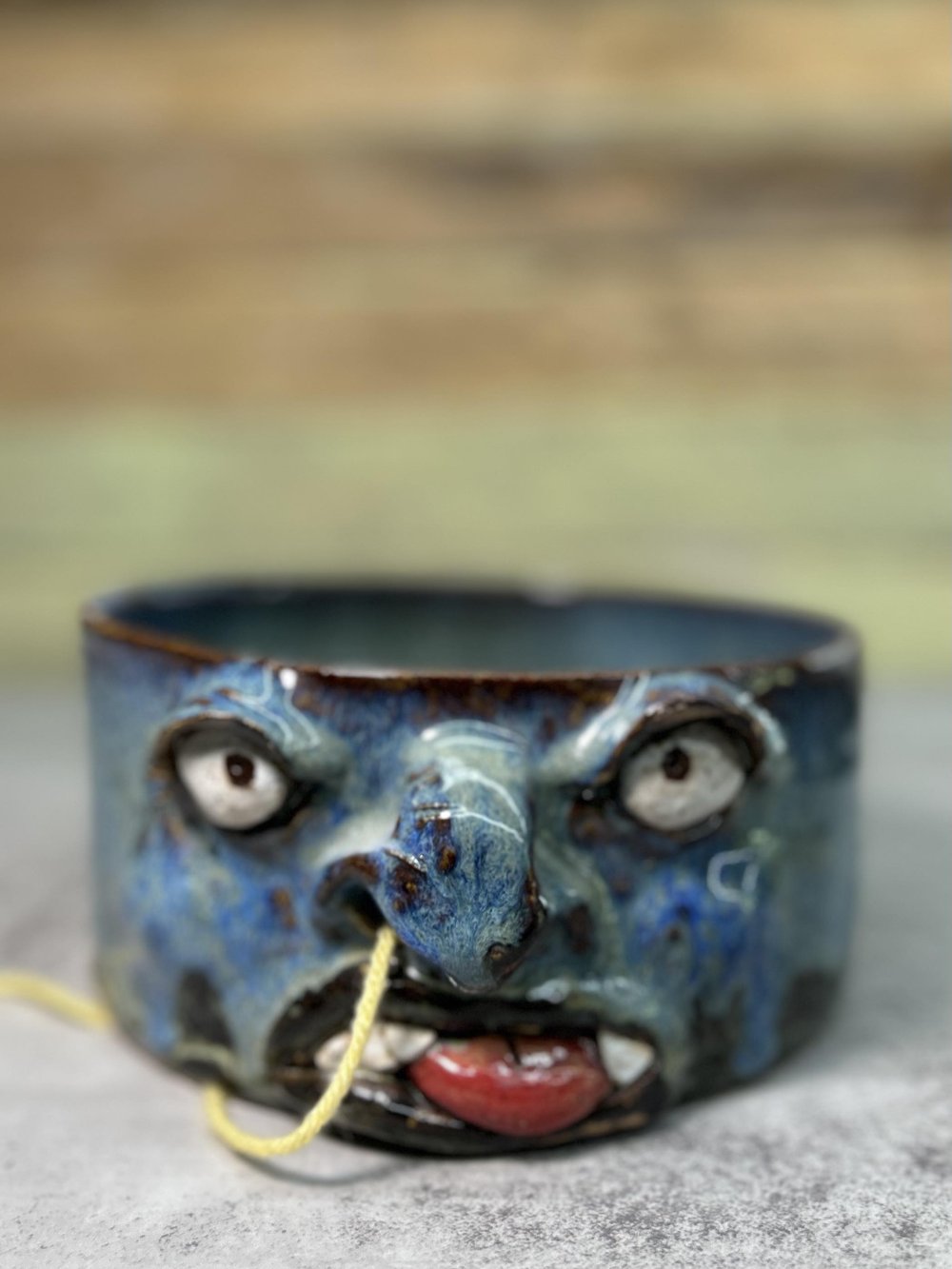 Blue' Ugly Face Yarn Bowl